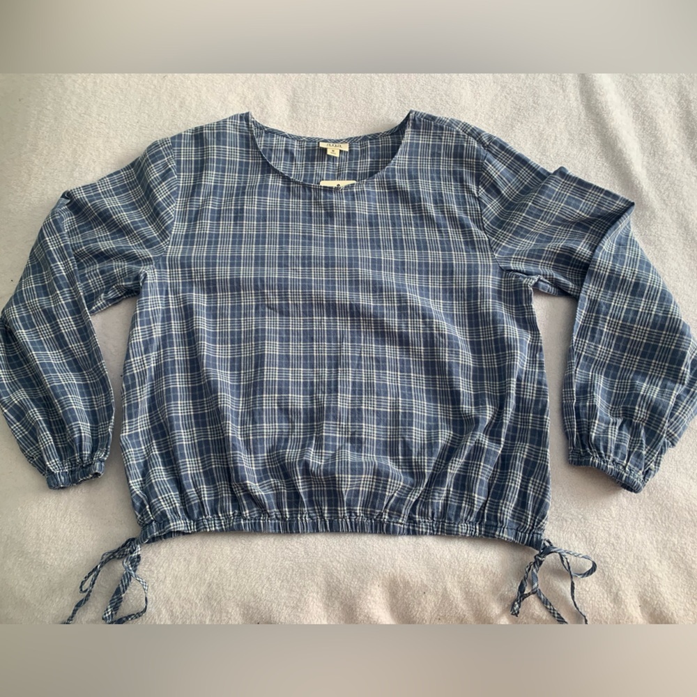 ANA A New Approach NWT Blue Plaid Long Sleeve Boho Peasant Blouse Size M - Picture 9 of 14